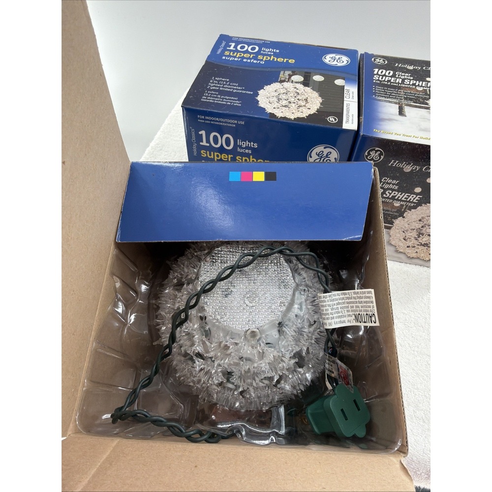 Set 3 GE Holiday Classics 100 Lights Super Sphere Ball Clear Indoor Outdoor 6" - Picture 2 of 7